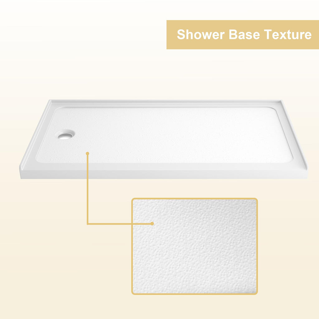 32" x 60" Acrylic Shower Base with Rigid No-Flex Construction, 3-Wall Alcove Shower Pan with Left Drain, 60" L x 32" W x 3" H, Gloss White