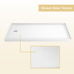 32" x 60" Acrylic Shower Base with Rigid No-Flex Construction, 3-Wall Alcove Shower Pan with Left Drain, 60" L x 32" W x 3" H, Gloss White