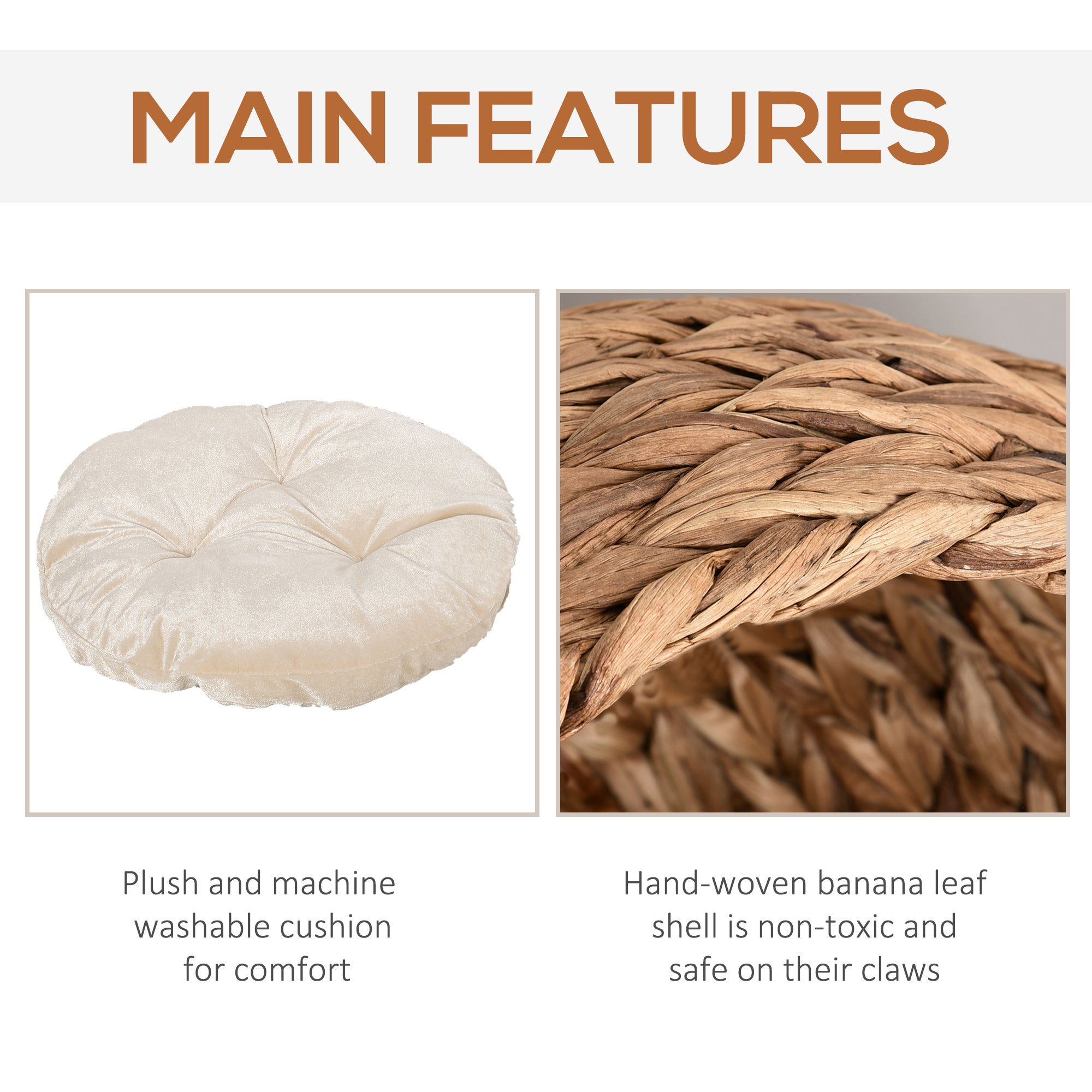 20" Natural Braided Banana Leaf Elevated Cat Bed Basket with Cushion - Brown