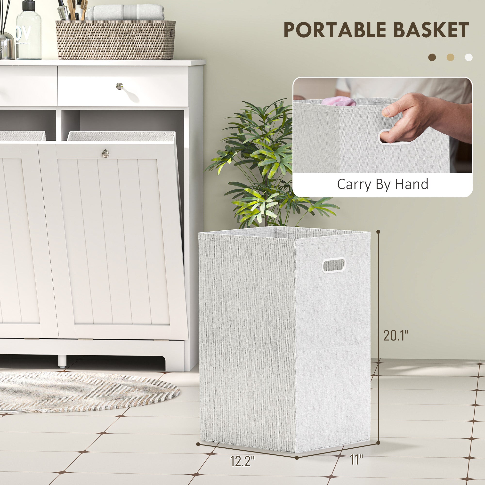 Laundry Hamper Cabinet, Laundry Cabinet with 2 Tilt Out Laundry Baskets and 2 Drawers, White