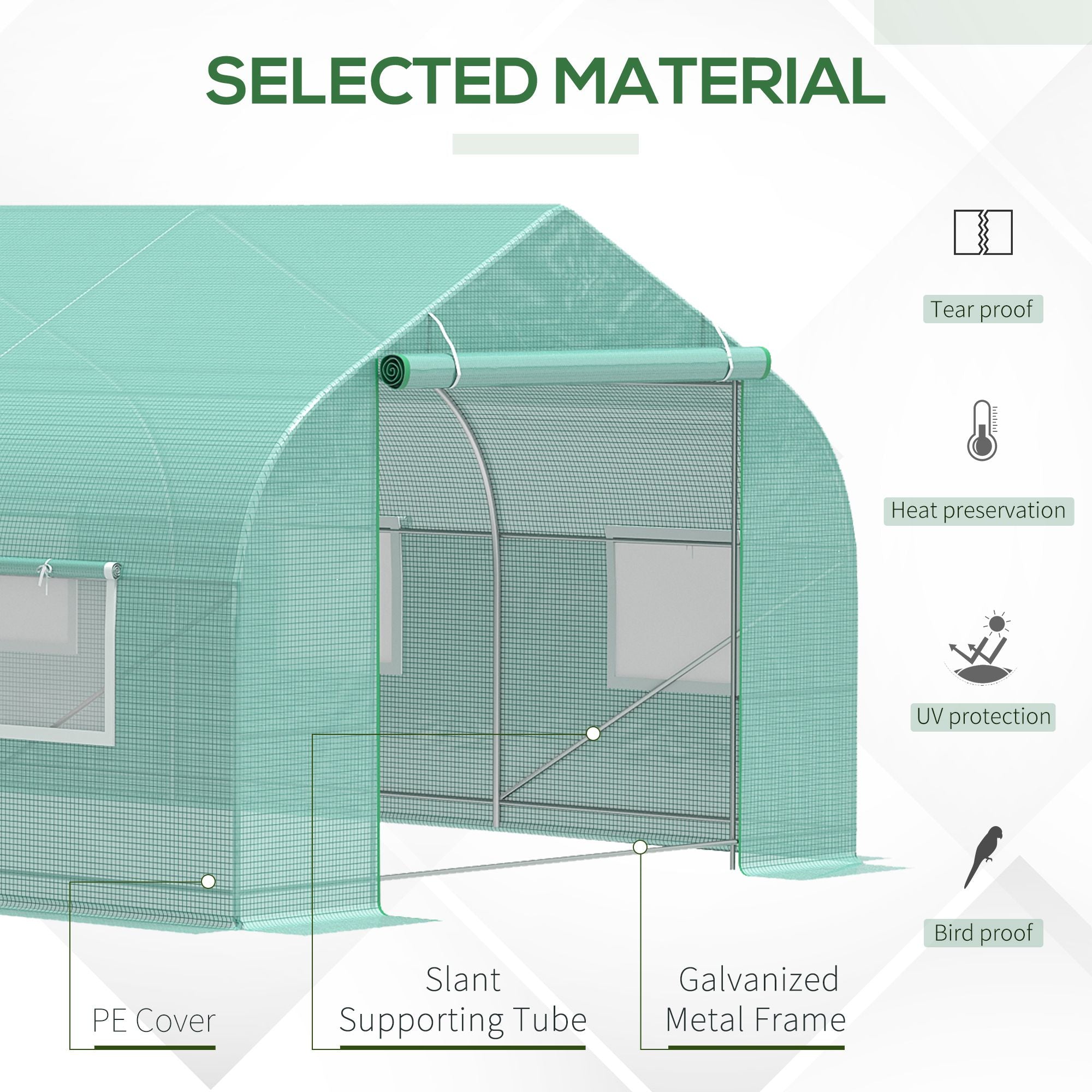 20' x 10' x 7' Outdoor Walk-in Greenhouse, Tunnel Green House with Roll-up Windows, Zippered Door, PE Cover, Heavy Duty Steel Frame, Green