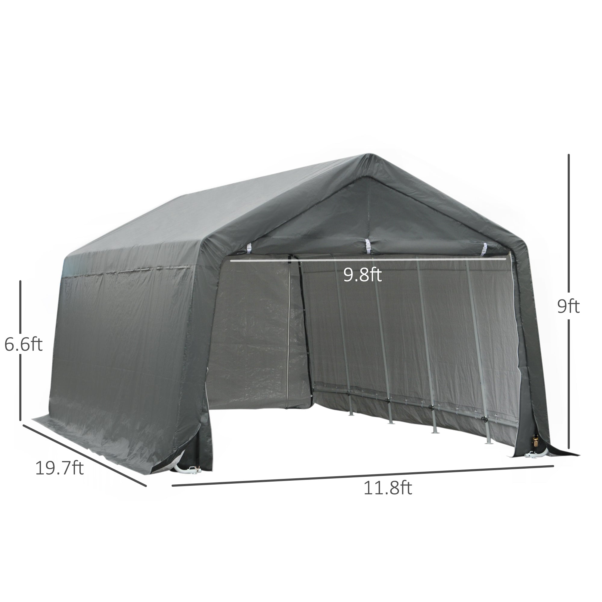 12' x 20' Carport Portable Garage, Heavy Duty Storage Tent, Patio Storage Shelter w/ Anti-UV PE Cover, Gray