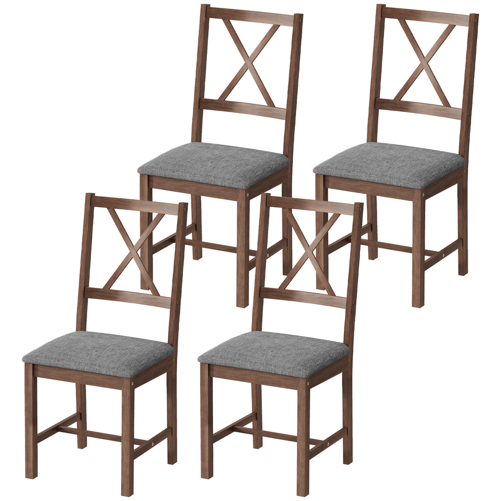Set of 4 Dining Chairs, Upholstered X-Back Dining Room Chairs with Rubberwood Legs and Padded Seat for Kitchen, Walnut