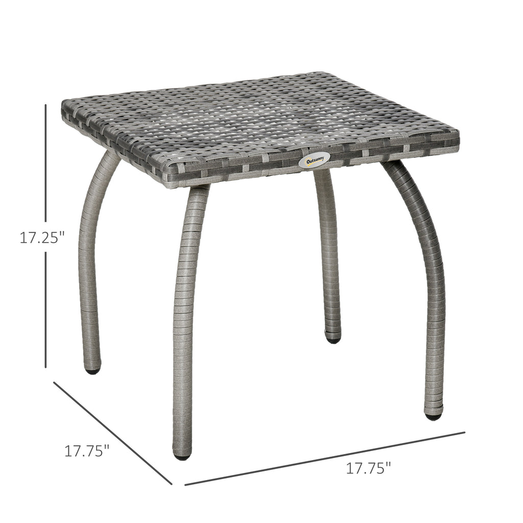 Outdoor PE Wicker Side Table, Small Square Rattan End Table, All-Weather Material Coffee Table for Garden, Balcony, Backyard, Grey