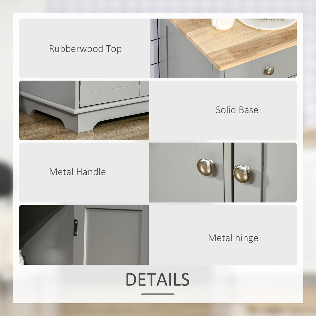 Kitchen Storage Cabinet, Sideboard Floor Cupboard with Solid Wood Top, Adjustable Shelf, and 3 Drawers, Gray