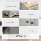 Kitchen Storage Cabinet, Sideboard Floor Cupboard with Solid Wood Top, Adjustable Shelf, and 3 Drawers, Gray