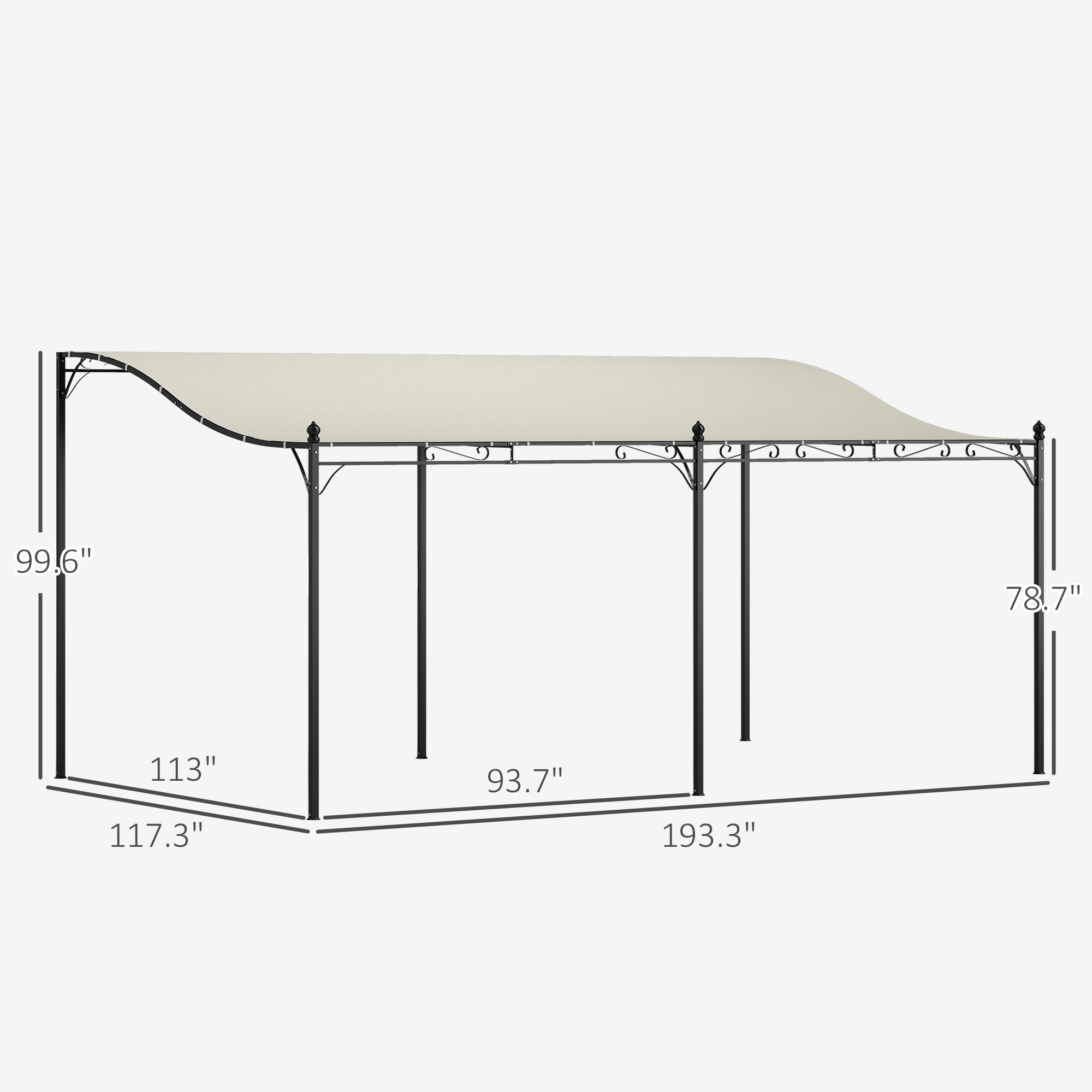 10' x 16' Wall-Mounted Outdoor Pergola Canopy, Metal Patio Canopy with Drainage Holes for Backyard Garden, Cream White