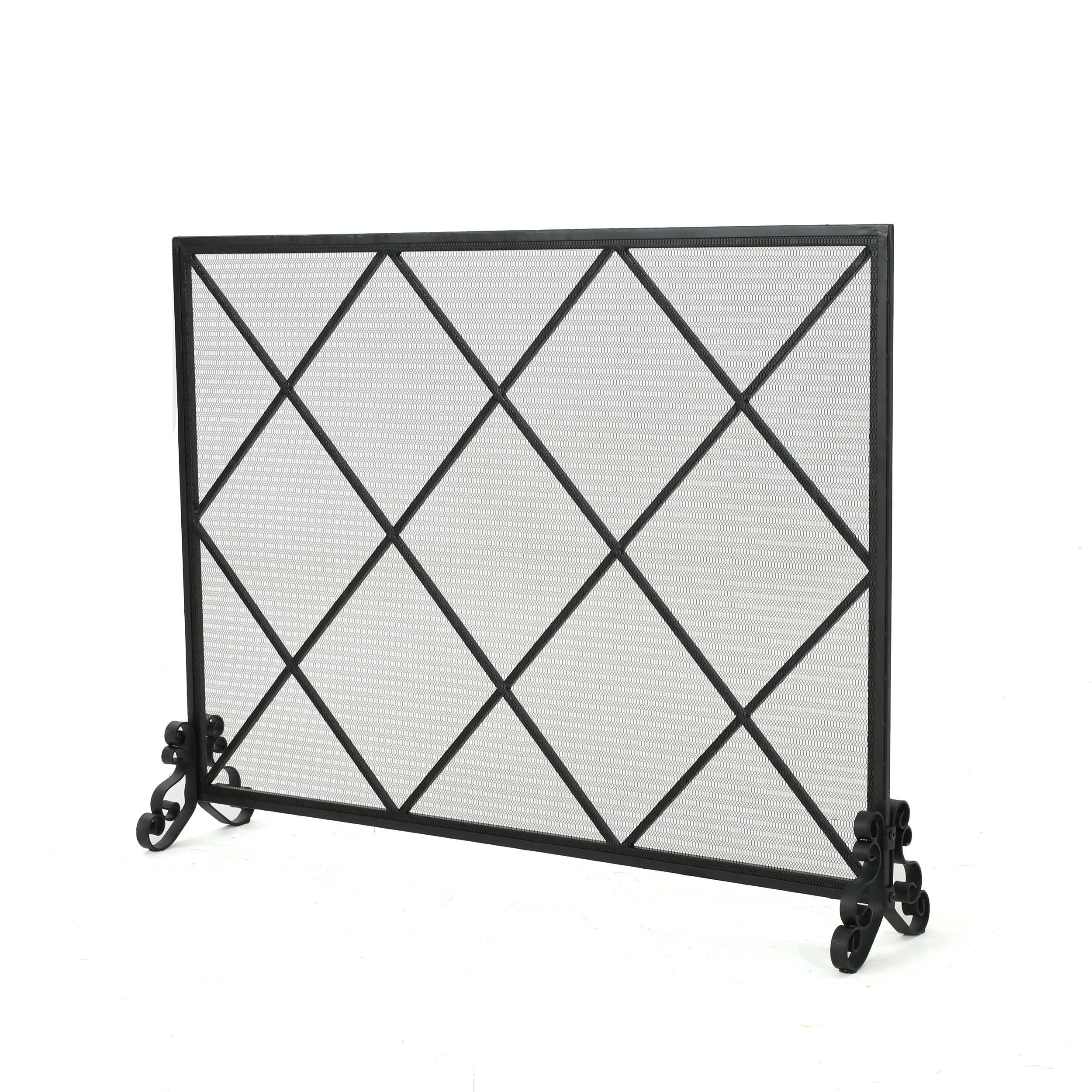 Modern Single Panel Iron Fireplace Screen with Durable Iron Frame, Rustproof Solid Free Standing Fire, 41.5" L x 8.9" W x 32.1" H, Black