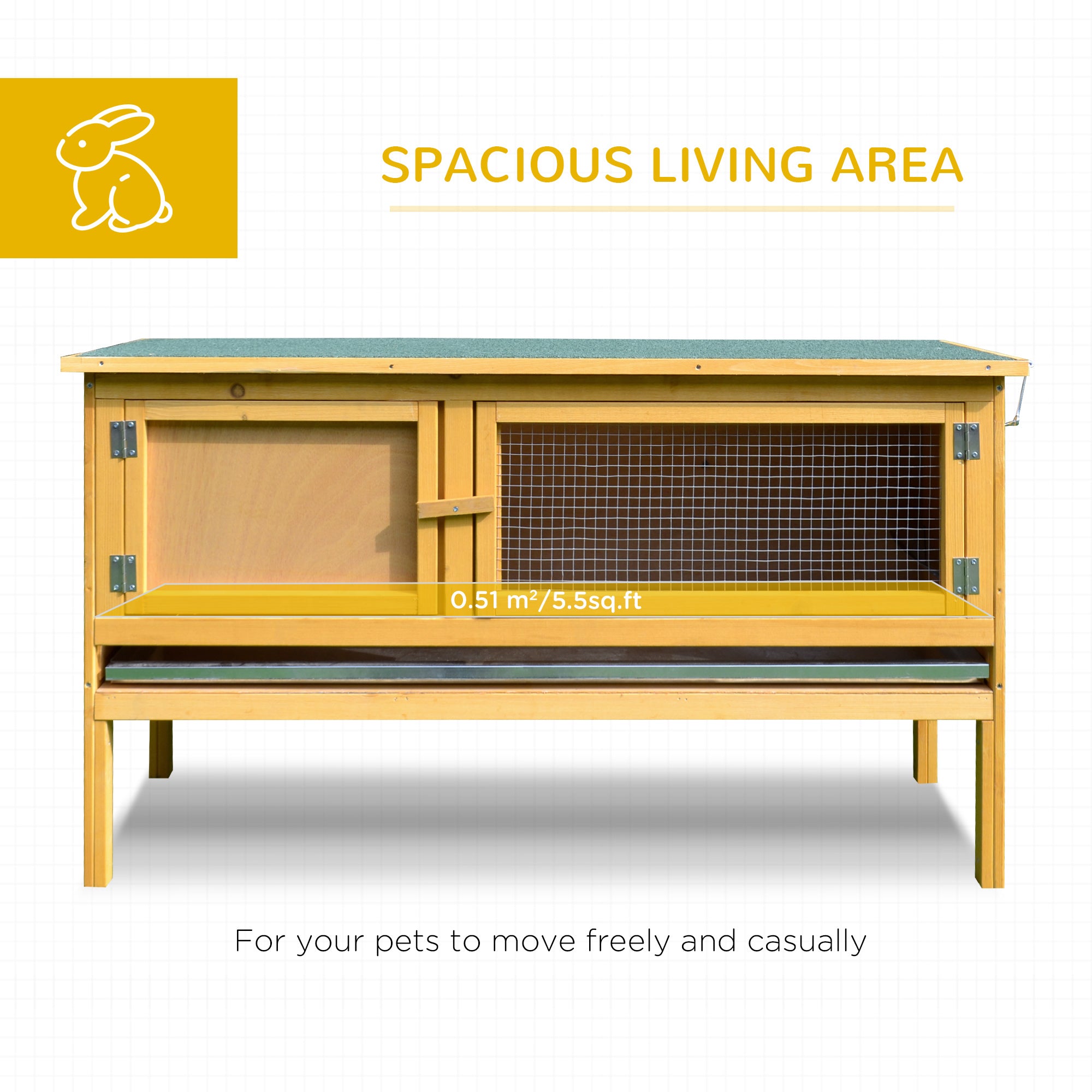 Wooden Rabbit Hutch Bunny Cage with Openable Waterproof Roof, No Leak Tray Solid Fir Wood Build for Rabbits, Chickens, Ducks, Indoor/Outdoor
