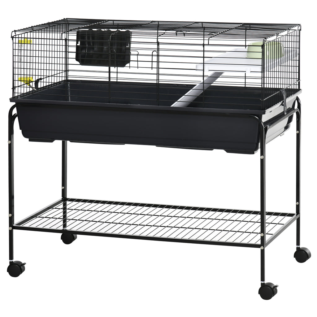 Two-Story Small Animal Cage Removable from Stand, Guinea Pig Cage with Shelf & Wheels, Pet Habitat for Hedgehog, Chinchilla, Ferret, 39" x 20.5" x 36.5", Black