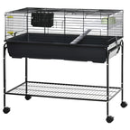 Two-Story Small Animal Cage Removable from Stand, Guinea Pig Cage with Shelf & Wheels, Pet Habitat for Hedgehog, Chinchilla, Ferret, 39" x 20.5" x 36.5", Black