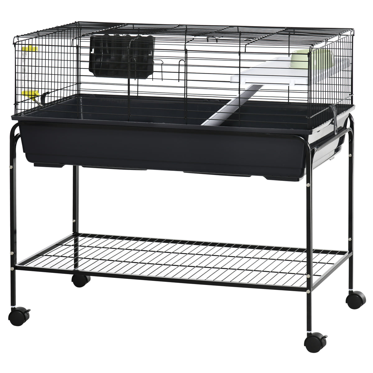 Two-Story Small Animal Cage Removable from Stand, Guinea Pig Cage with Shelf & Wheels, Pet Habitat for Hedgehog, Chinchilla, Ferret, 39" x 20.5" x 36.5", Black