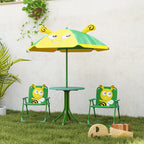 Kids Picnic Table and Chair Set, Outdoor Activity Table with Foldable Chairs, Height Adjustable Umbrella, Green