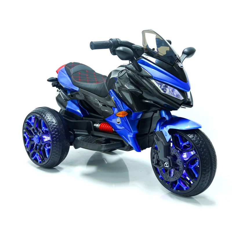 12V Kids Ride-On Motorcycle with Manual Throttle, Foot Brake and PU Seat, Motorbike for Toddlers Ages 3-5, 43.5″ L x 23.5″ W x 29″ H, Blue