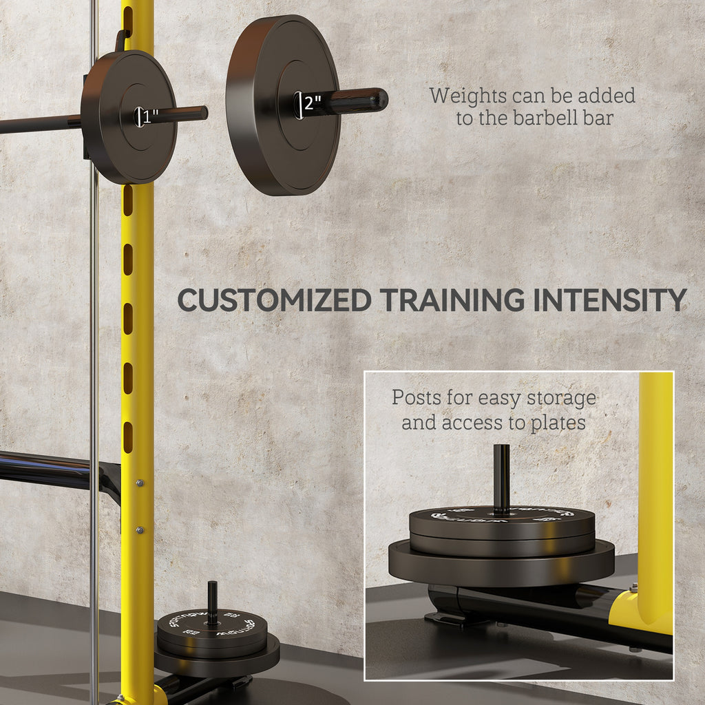 Squat Rack with Pull Up Bar and Barbell Bar Adjustable Bench Press Multi-Function Weight Lifting Half Rack, Yellow