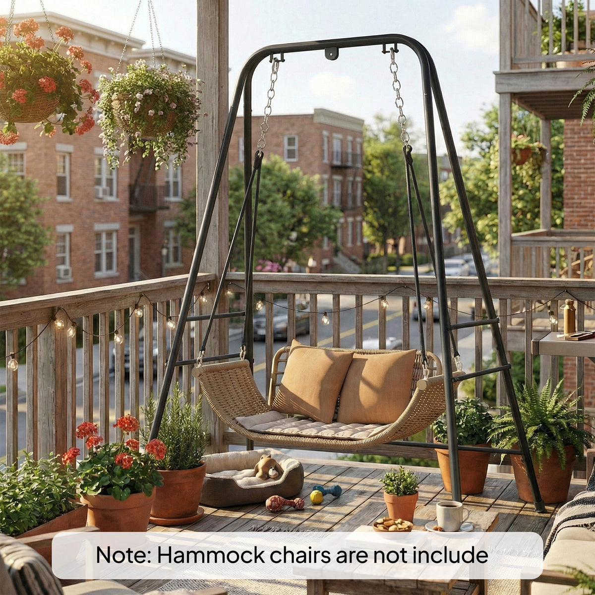 Hammock Chair Stand Indoor and Outdoor Use with Anti-Slip Foot Pads, 2 Carabiners, Black