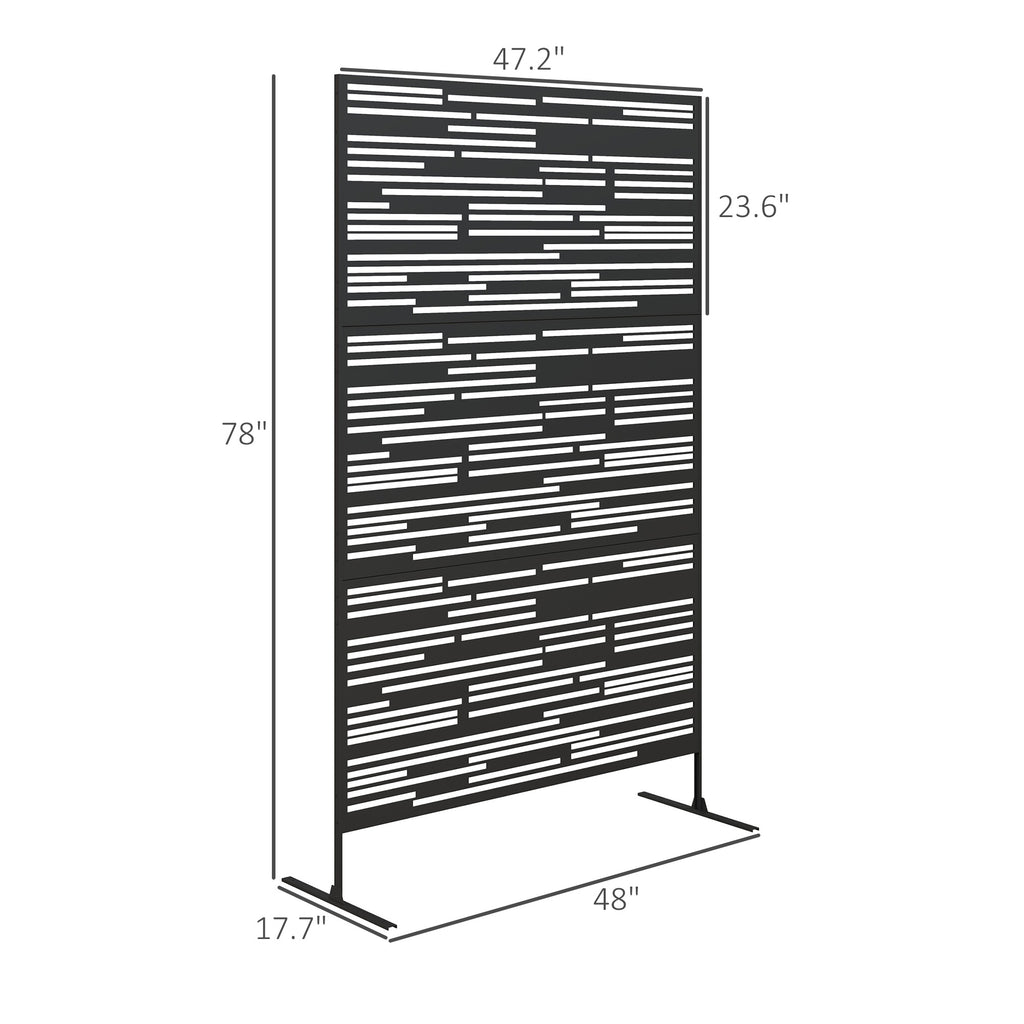 78" H x 48" W Metal Outdoor Privacy Screen, Freestanding Decorative Privacy Fence Screen for Balcony, Black