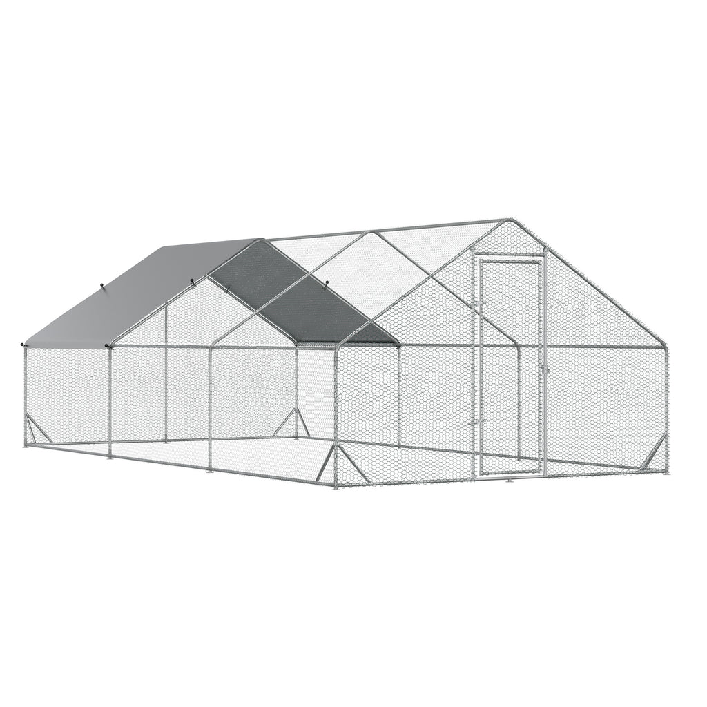 10' x 20' x 6.5' Chicken Coop Cage, Outdoor Hen House w/Cover & Lockable Door