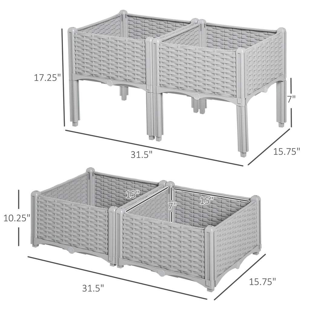 4-Piece Raised Garden Bed with Legs, Self-Watering Planter Box Raised Bed to Grow Flowers, Herbs & Vegetables, Gray