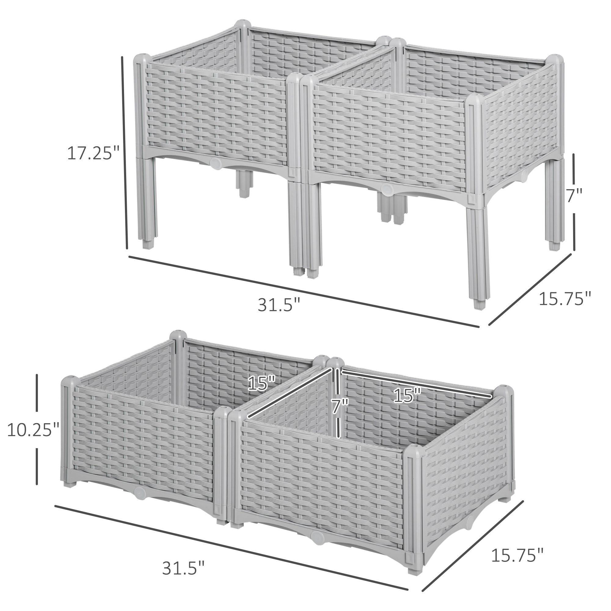 4-Piece Raised Garden Bed with Legs, Self-Watering Planter Box Raised Bed to Grow Flowers, Herbs & Vegetables, Gray