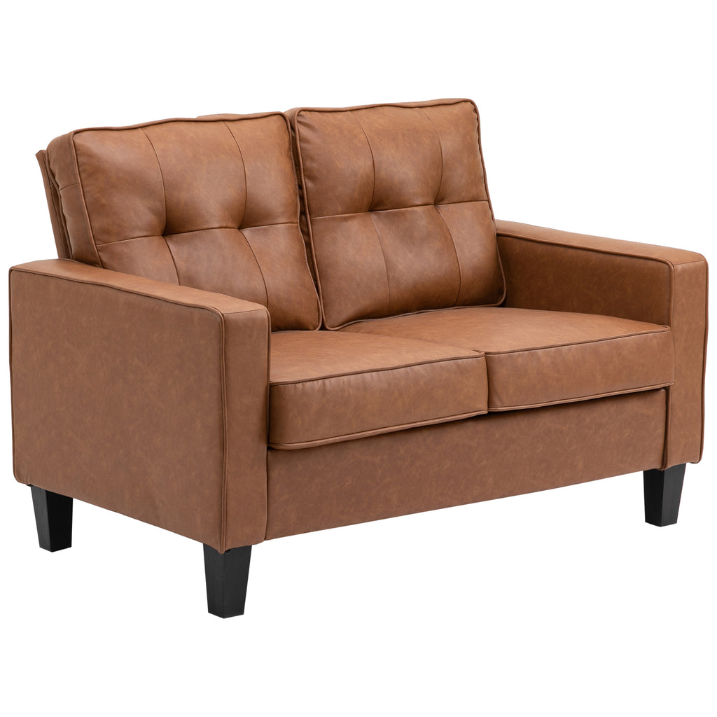51" Wide Loveseat with Armrest, 2-Seater Tufted PU Leather Double Sofa, Brown
