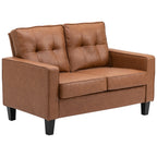51" Wide Loveseat with Armrest, 2-Seater Tufted PU Leather Double Sofa, Brown
