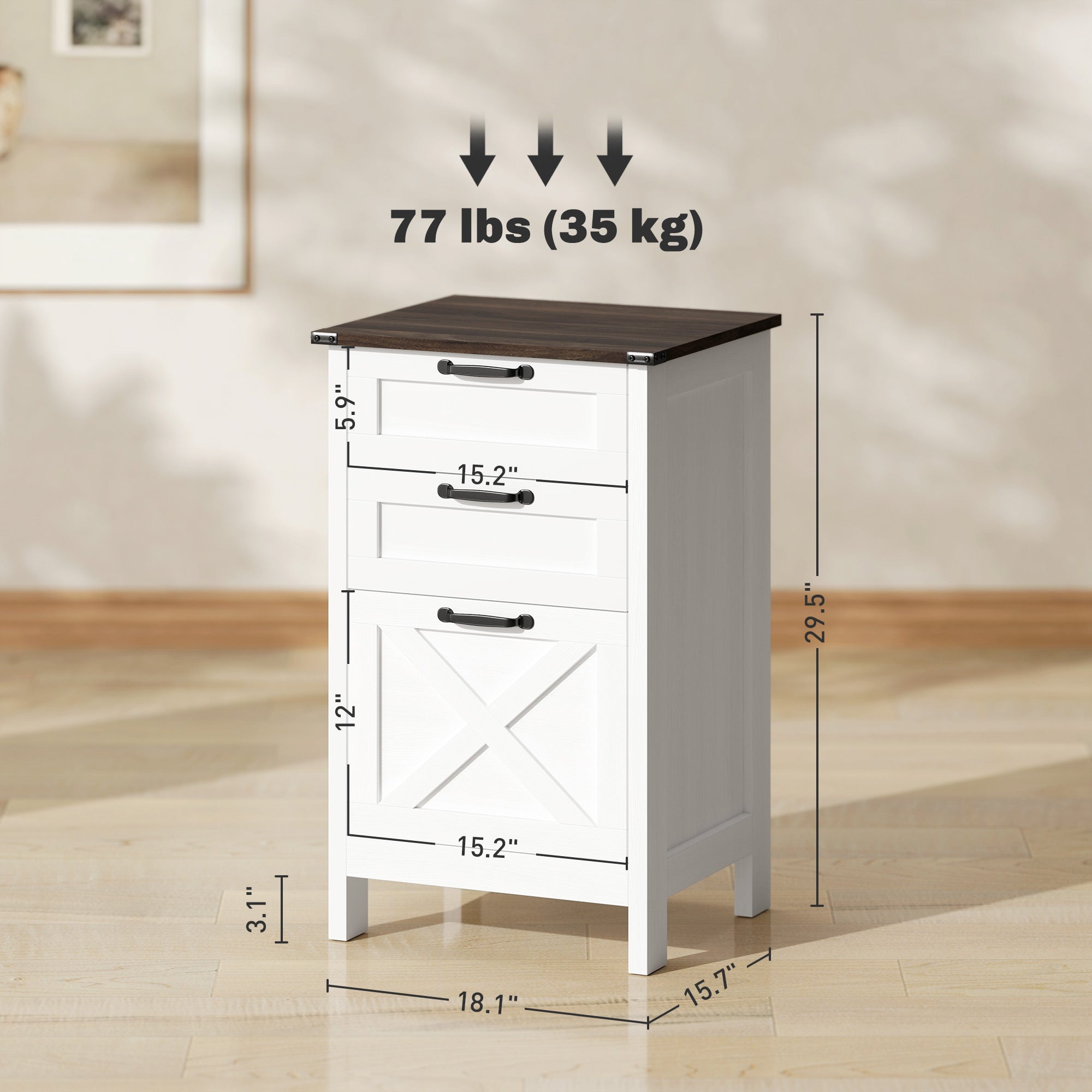 Vertical File Cabinet with 3 Drawers, Rustic Farmhouse Office Storage Cabinet for A4, Letter Size, Distressed White