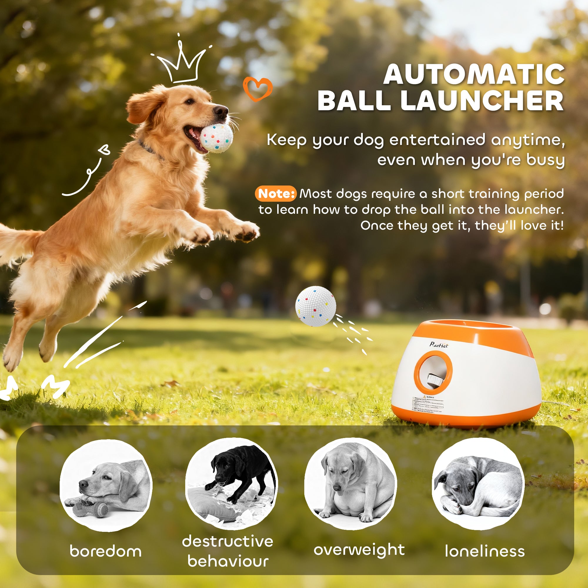 Automatic Dog Ball Launcher with 26-80 FT Distance, Automatic Ball Launcher for Medium and Large Dogs, Orange