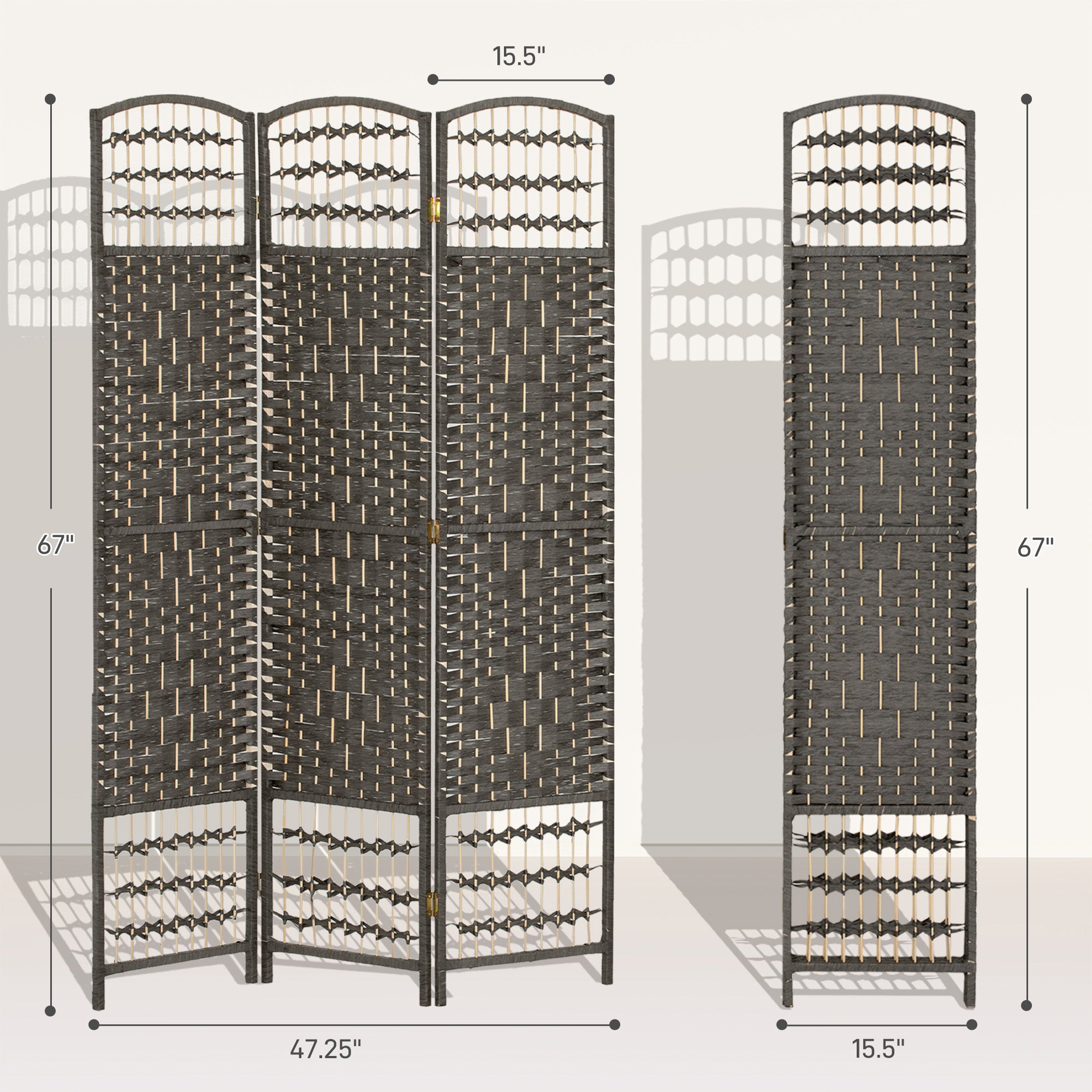 3 Panel Folding Room Divider Portable Privacy Screen Wave Fiber Room Partition for Home Office Dark Gray