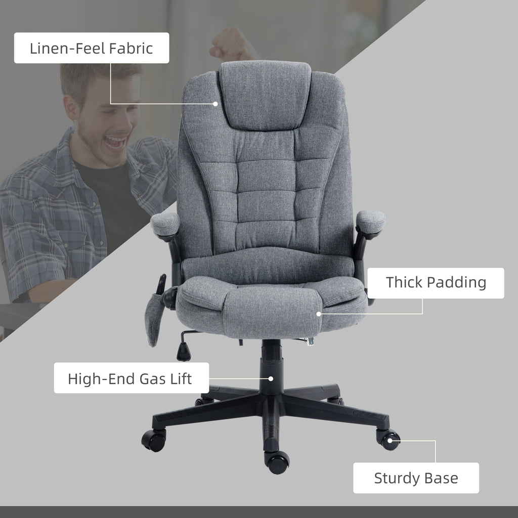 6 Point Vibrating Massage Office Chair with Heat, Linen High Back Massage Desk Chair with Reclining Backrest, Gray