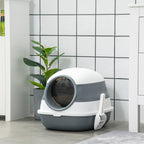 Dome Covered Cat Litter Box with Lid, White and Gray