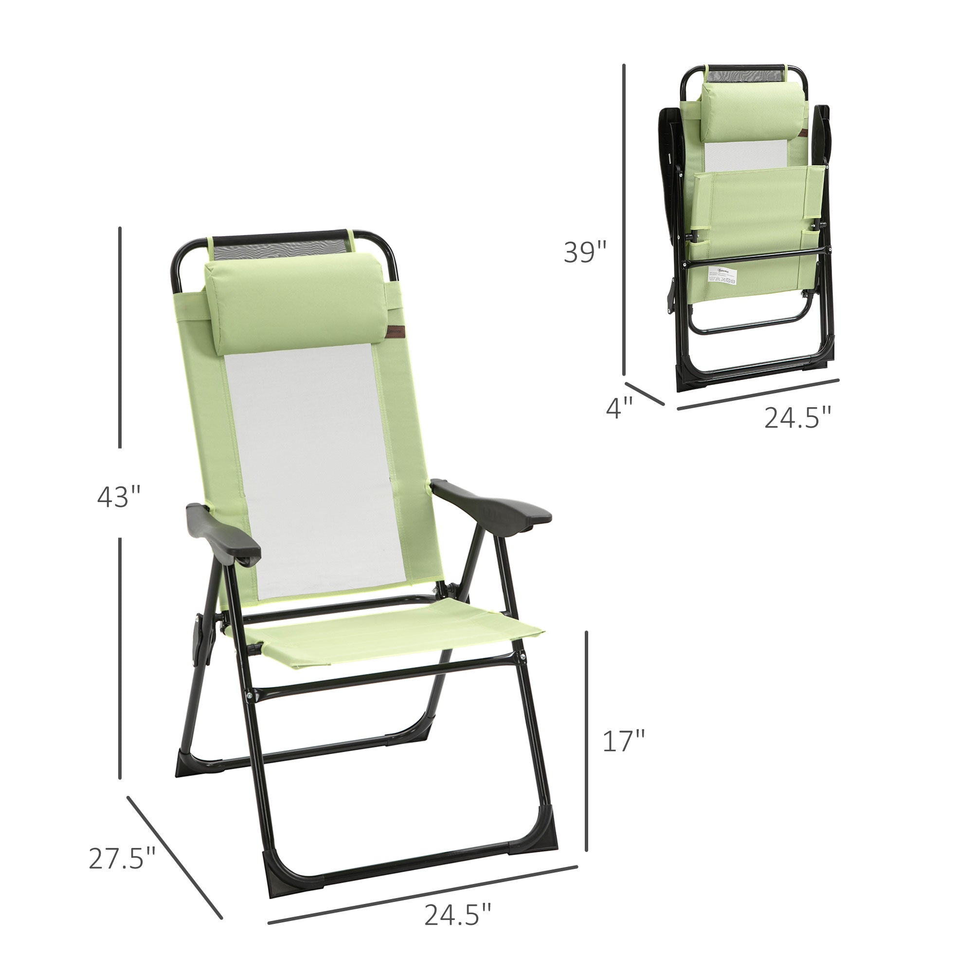 Set of 2 Portable Folding Outdoor Recliners w/ Adjustable Backrest, Green