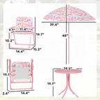 Kids Picnic Table and Chair Set, Outdoor Table with Foldable Chairs, Removable Umbrella, Pink