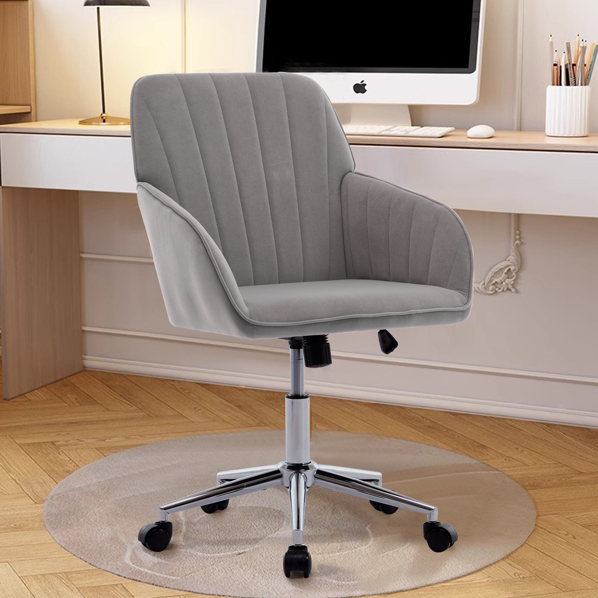 Adjustable Swivel Chair with Memory Foam Cushion and Lumbar Support, Ergonomic Office Chair with Silver Base, 25" L x 23" W x 38" H, Gray