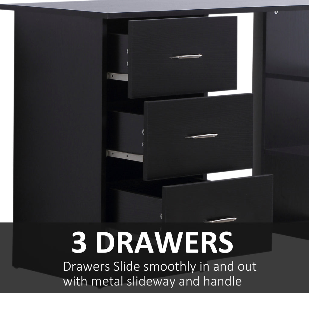 47" Home Office Computer Desk Bookcase Combo, Writing Table Workstation with 3 Drawer and Storage Shelf - Black