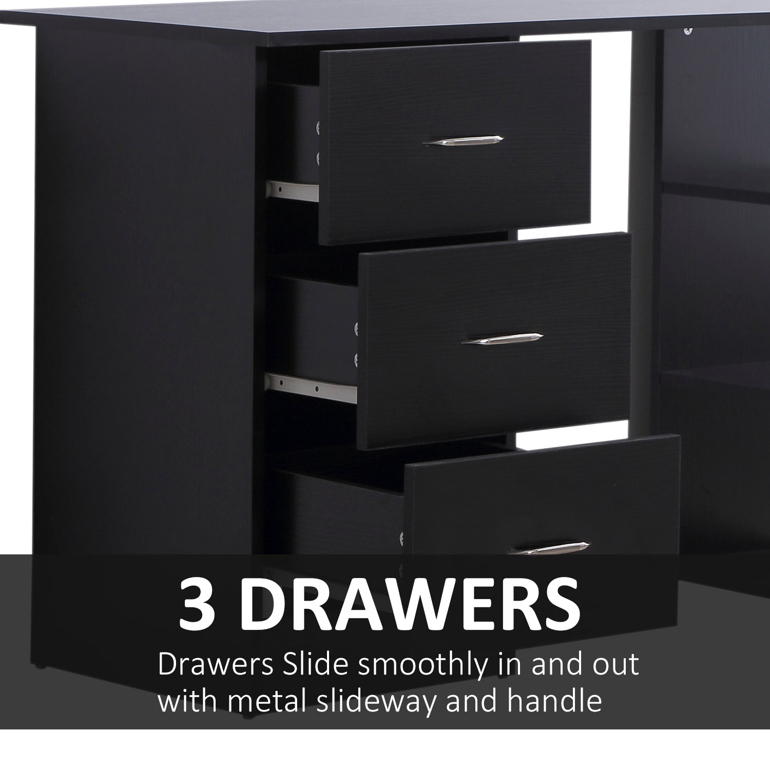 47" Home Office Computer Desk Bookcase Combo, Writing Table Workstation with 3 Drawer and Storage Shelf - Black