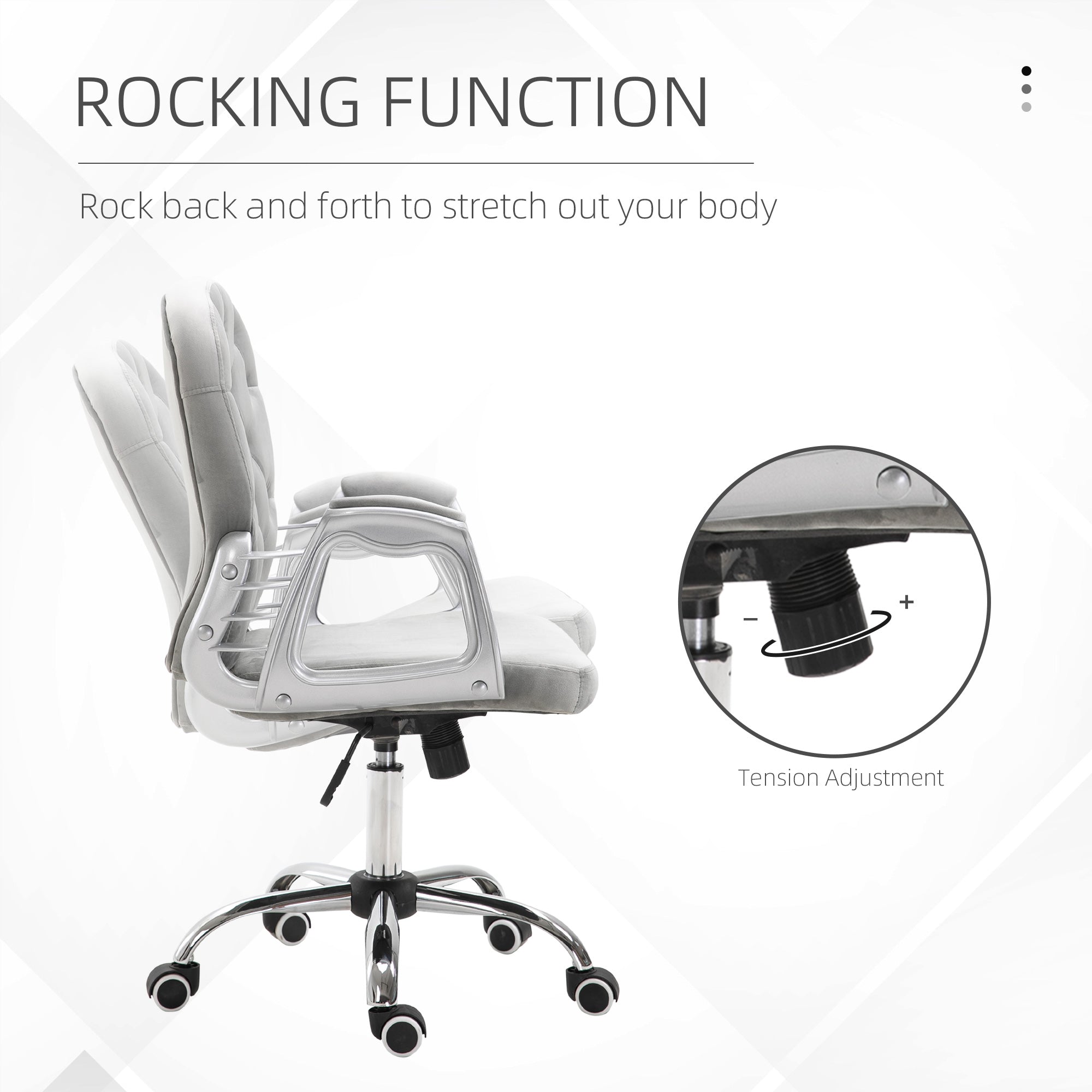 Button Tufted Desk Chair, Home Office Chair with Padded Armrests, Adjustable Height and Swivel Wheels, Gray