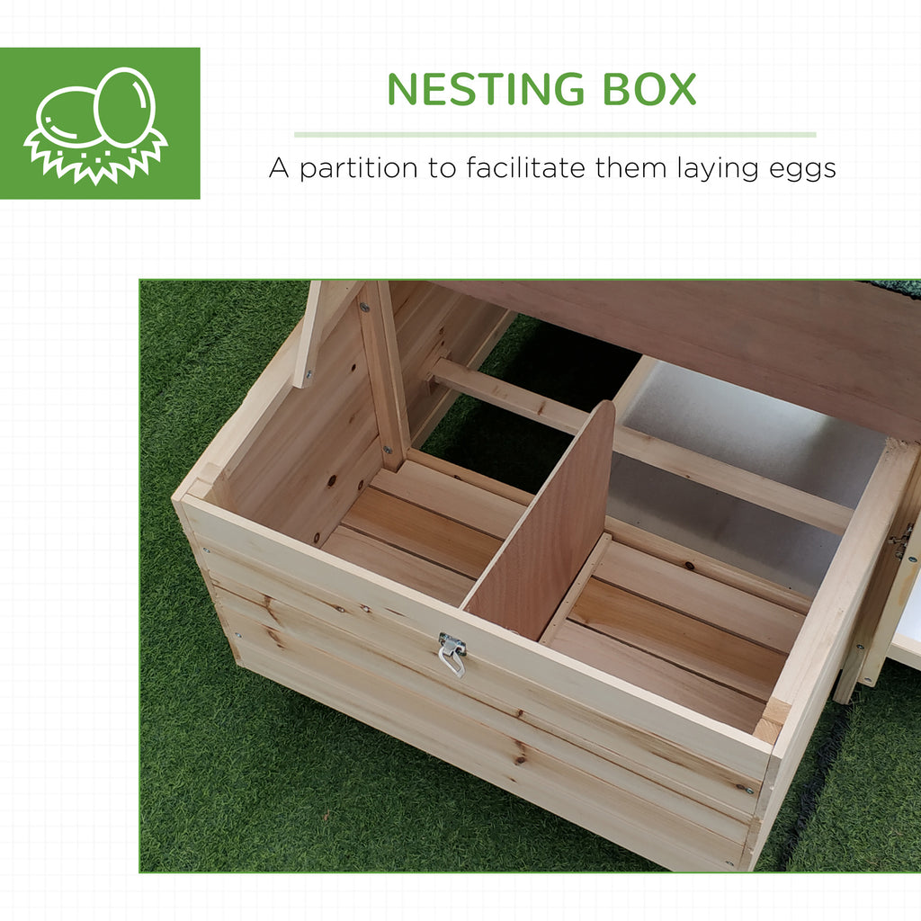 77" Wooden Chicken Coop with Nesting Box, Cute Outdoor Hen House with Removable Tray, Ramp Run, for Garden Backyard, Natural