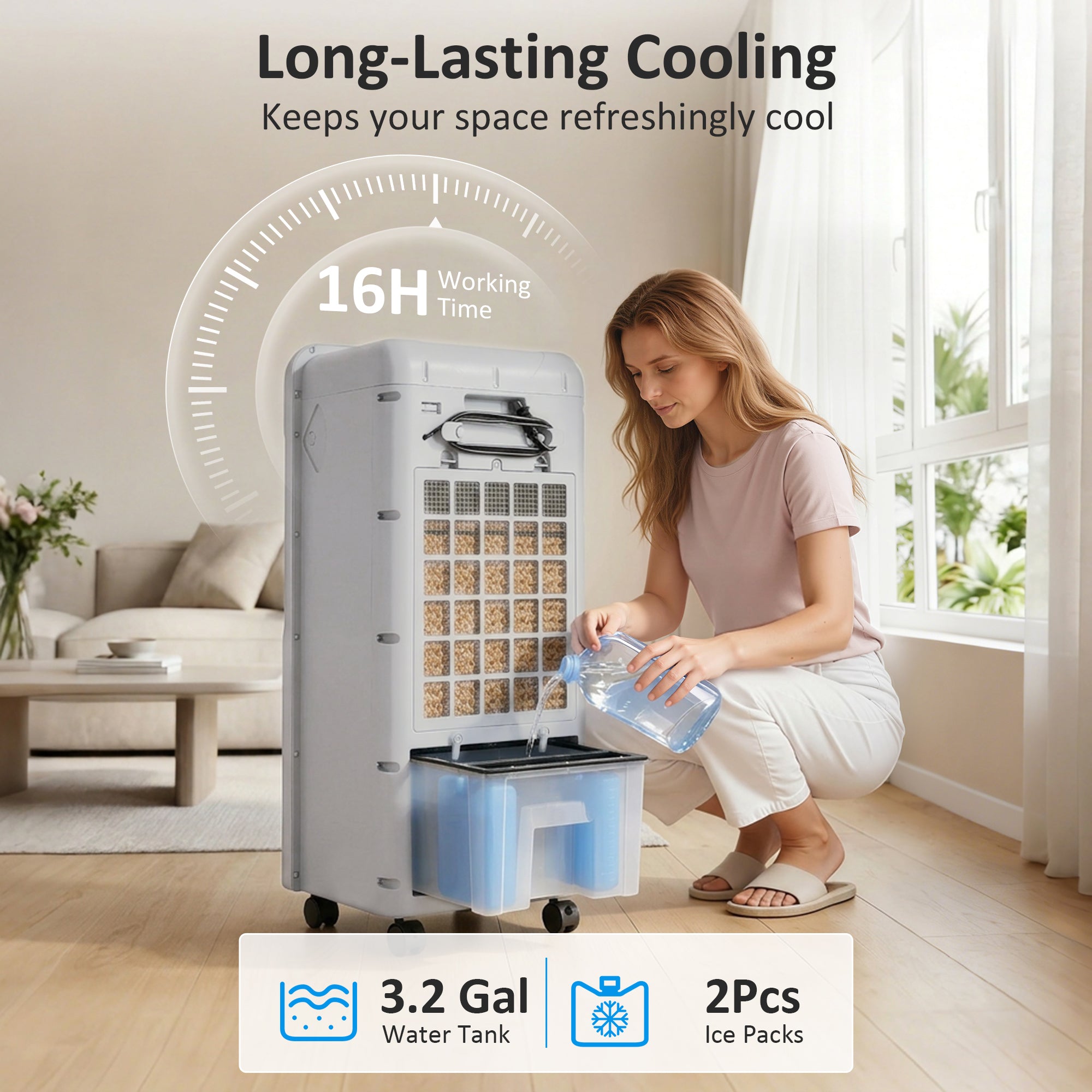 3-In-1 Ice Cooling Fan, Mobile Evaporative Air Cooler with Remote, Timer, Oscillating for Home Office, Bedroom, Gray