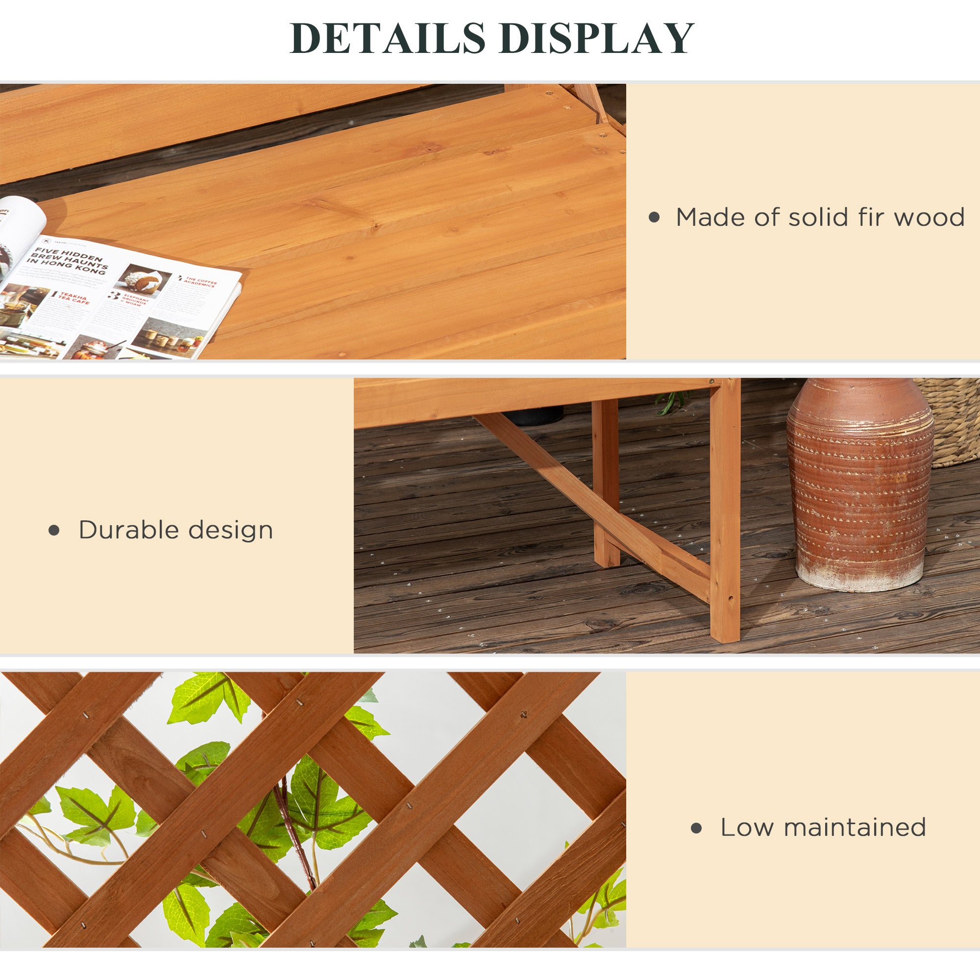 Patio Garden Bench, Wooden Bench, Outdoor Bench for Vines/Climbing Plants, Brown