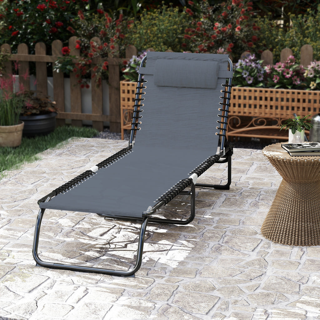 Folding Chaise Lounge Pool Chair with 4-Position Reclining Back, Breathable Mesh & Bungee Seat, Gray