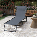 Folding Chaise Lounge Pool Chair with 4-Position Reclining Back, Breathable Mesh & Bungee Seat, Gray