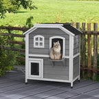 2-story Cat House Outdoor, Weatherproof Wooden Cat Enclosure for Feral Cats with Escape Door, Openable Roof, Jumping Platforms, Gray