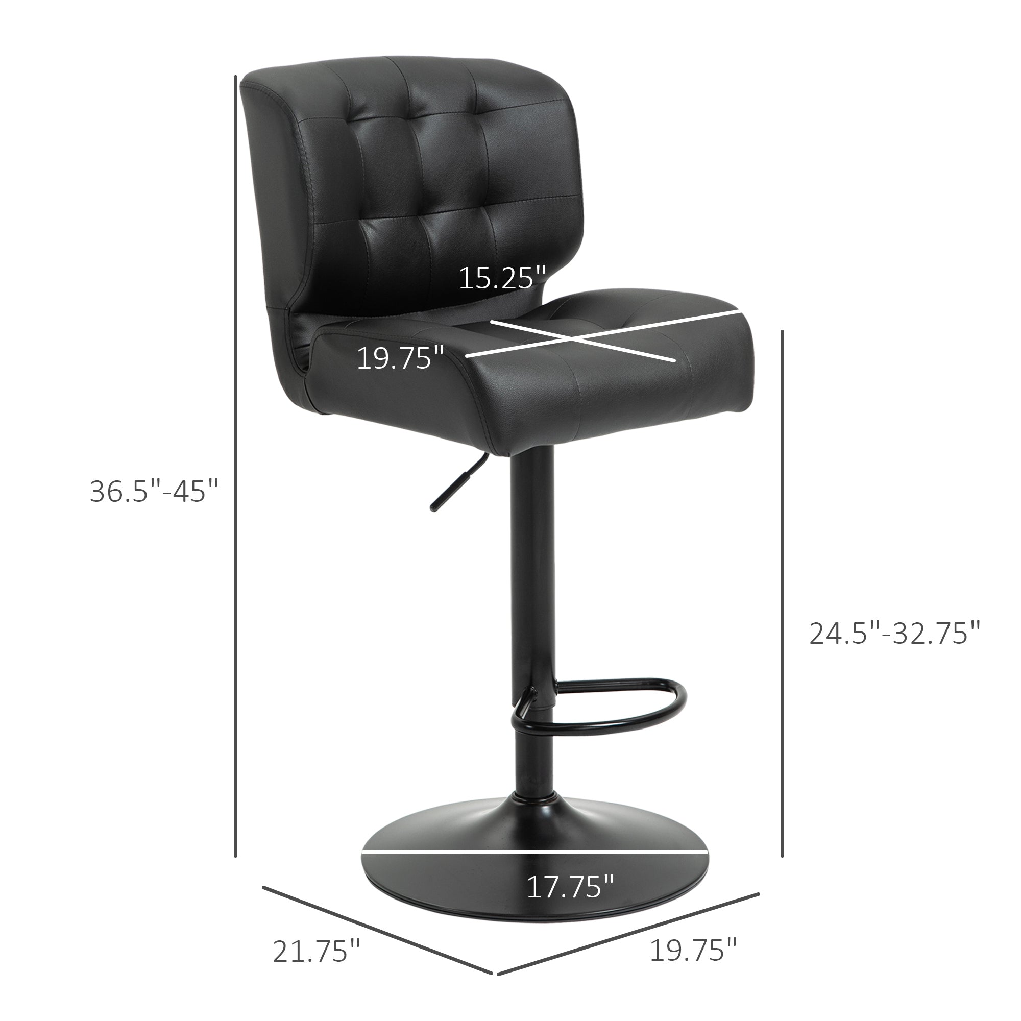 Bar Height Bar Stools Set of 2 with Adjustable Seat, Adjustable Swivel Barstools with Padded Cushion, Footrest, Black