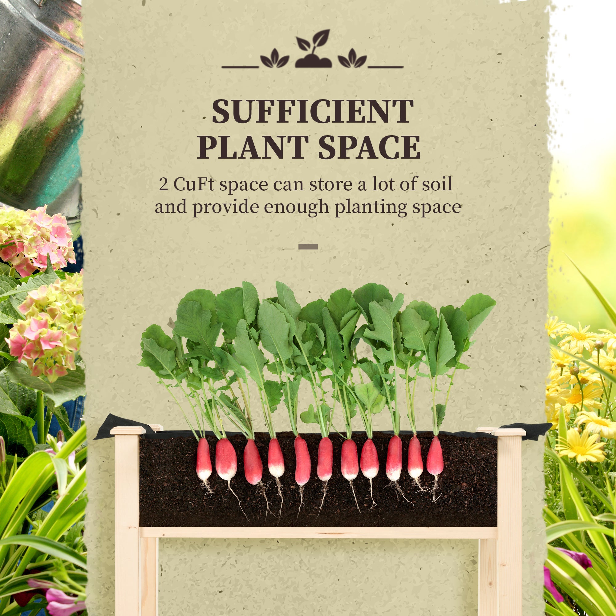 34'' Raised Garden Bed, Elevated Wooden Planter Box DIY Paint with Holes for Vegetables, Herb and Flowers Backyard Use