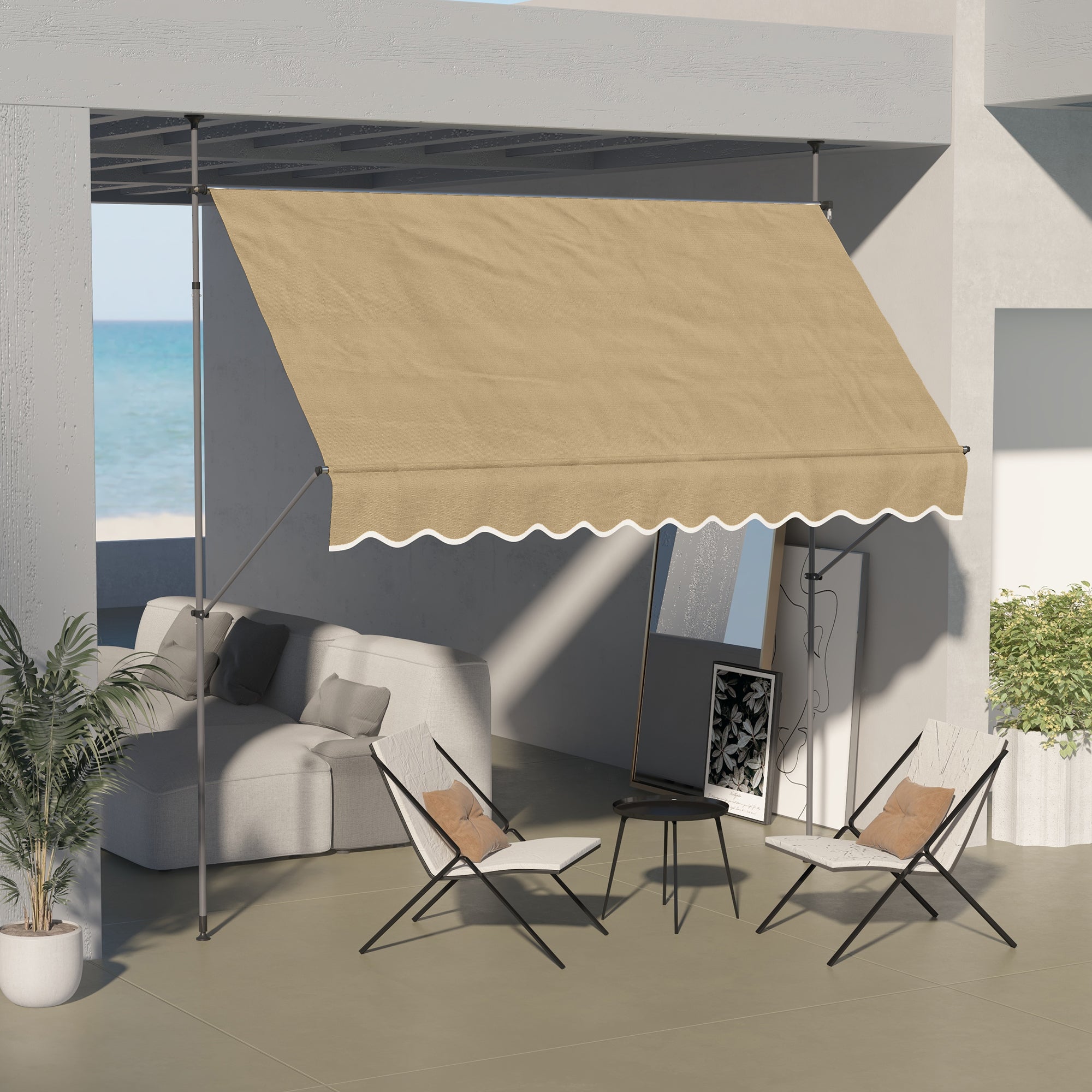 10' x 4' Manual Retractable Awning, Non-Screw Patio Awning, UV Resistant, for Window or Door, Beige