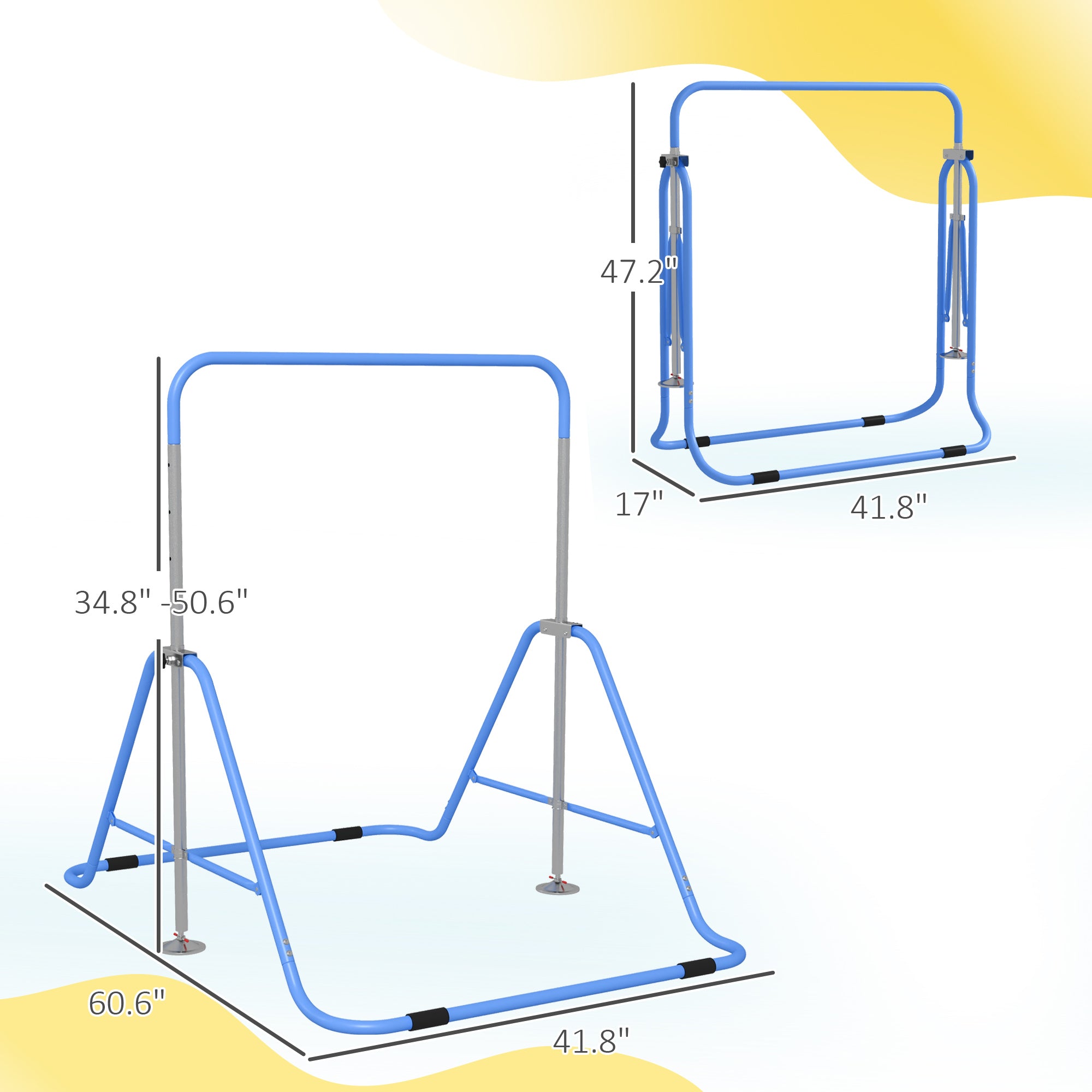 Folding Gymnastics Bar for Kids, Adjustable Height, Bubble Gum Blue