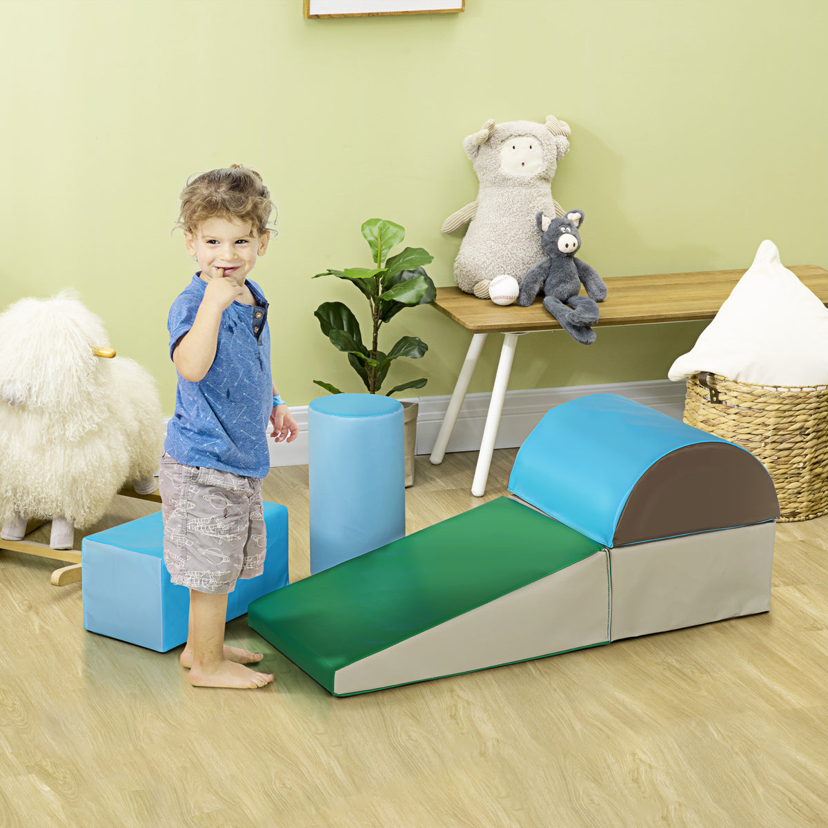 5 Piece Climb and Crawl Activity Play Set, Baby Soft Play Set, Foam Climbing Blocks for Toddlers, Kids Preschooler Indoor Play Equipment Contemporary