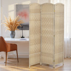 Folding Room Divider Screen 3 Panel 6' Tall Privacy Screen Freestanding Wood Partition for Home Office, Washed Oak
