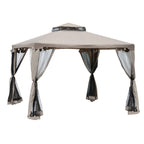10' x 10' Gazebo Tent, Double Roof Outdoor Canopy Shelter, with Netting Fabric and Vented Roof, Steel Corner Frame for Garden, Lawn, Backyard, Taupe